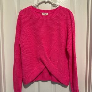 Vibrant Pink Ribbed Crew Neck Sweater